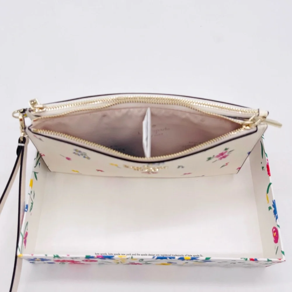 Kate Spade Staci Garden Bouquet Boxed Zip Wristlet Cream Multi - Picture 4 of 8